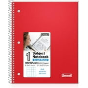 Graph Paper Notebook 8.5 x 11 (Red) Plastic Cover, 100 Sheets (200 Pages), 4x4 Squares, 1 Subject Graph Paper Spiral Notebook, 1/4" Grid, Pocket Divider, Easy Tear-Off, 3-Hole Punched
