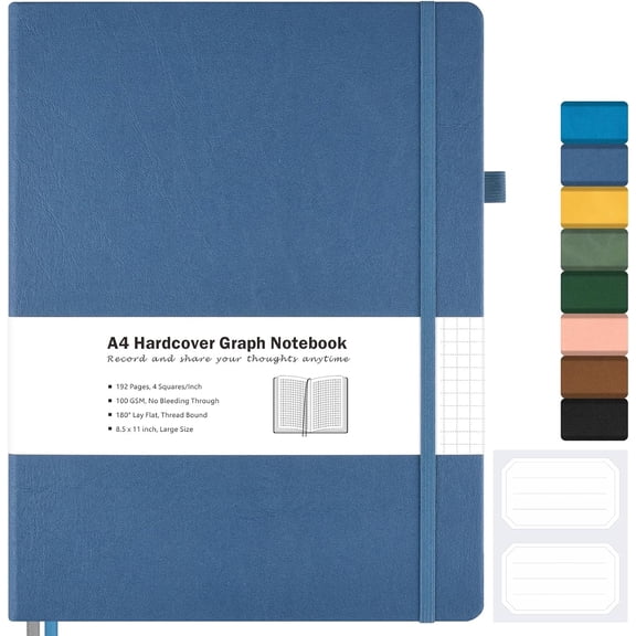 Graph Paper Notebook, Hardcover Notebook 8.5 x 11, Grid Notebook Journal for Women, Men, Large Leather Journals for Writing, Thick Paper, A4 Notebooks for Work, School Supplies, Engineering Blue