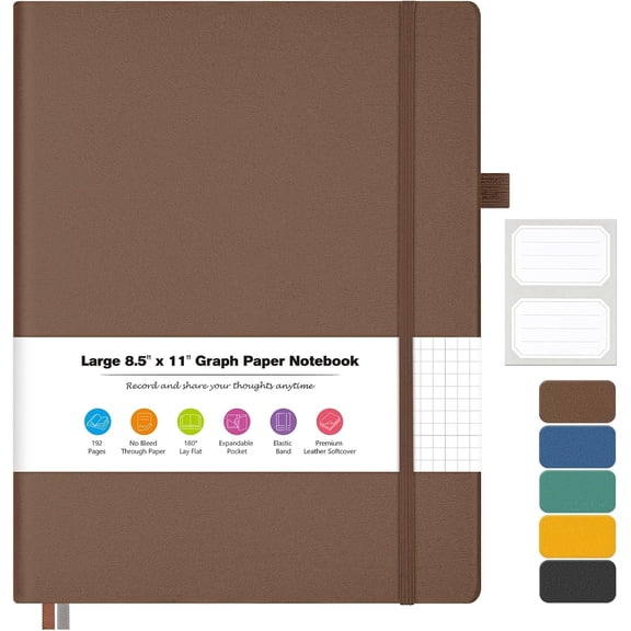 Graph Paper Notebook, Softcover Notebook 8.5 x 11, Grid Notebook Journal for Women, Men, Large Leather Journals for Writing, Thick Paper, A4 Notebooks for Work, School Supplies, Engineering Brown