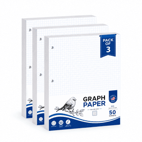 Graph Paper, Pack of 3 - 8.5 x 11 Square Grid Graph Paper, 50 Sheets Each, 3 Hole Punched Loose Leaf Paper for Math, Engineering, Drafting & Design