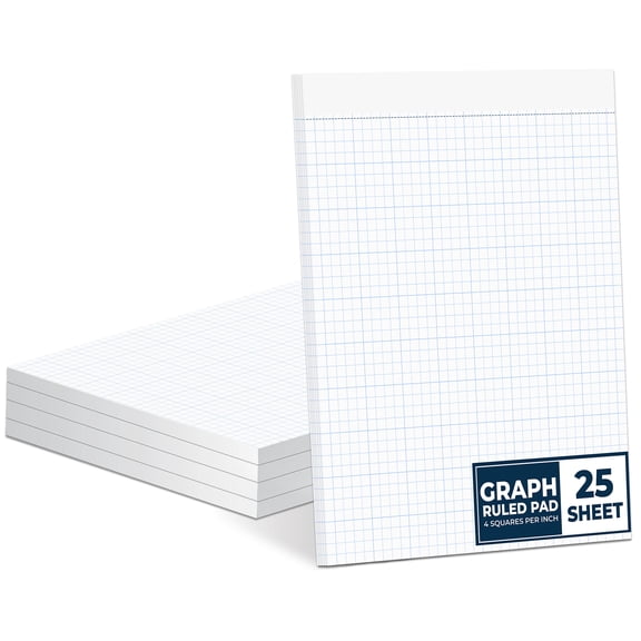Graph Paper Pad 8.5 x 11, 3 Pack, 4x4 Graph Ruled, Grid Paper Pad, Blueprint Quadrille Pad, Grid Pad Notebook, White Graft Paper, 25 Sheets/Pad