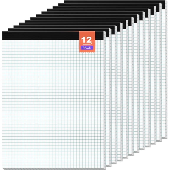 Graph Paper Pad 8.5 x 11 Grid Paper 4x4 Graphing Paper, 12 Pack Grid Paper Pad 30 Sheets per Notepad Graph Ruled Math Paper, Perforated Square Paper Pad 8.5'' x 11'' for Math/Design/Plan/Sketching