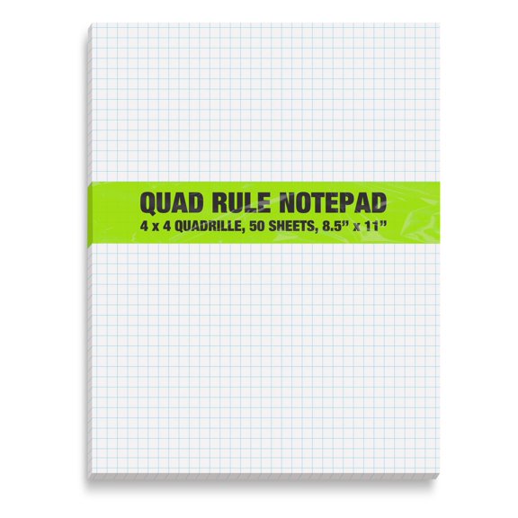 Graph Paper Pad 8.5x11 50 Sheets Double Sided White Blue Quad Rule 3.5 Oz 1 Pack