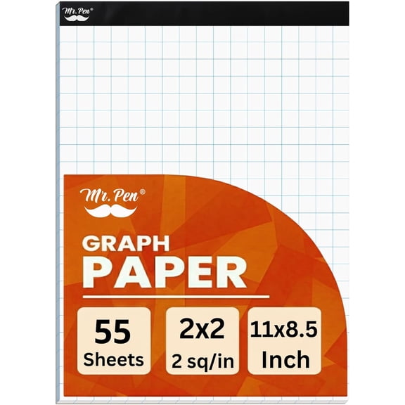 Graph Paper Pad, 8.5x11 Inches, 2x2 (2 Squares per Inch) | 55 Sheets, Ideal for Math, Graphing and Sketching, 1/2 Inch Grid Paper for Students, Engineers, Artists