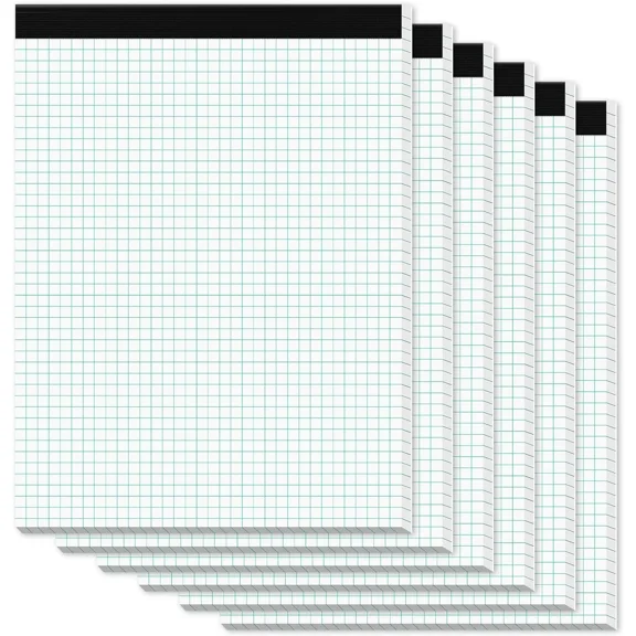 Graph Paper Pads 8.5 x 11, 6 Pack, 4x4 Blue Quad Grid Paper Pad, White Quadrille Pad 8-1/2" x 11", Easy Tears Off, Grid Notebook 8.5 x 11, White 70 GSM Graft Paper, 30 Sheets/Pad
