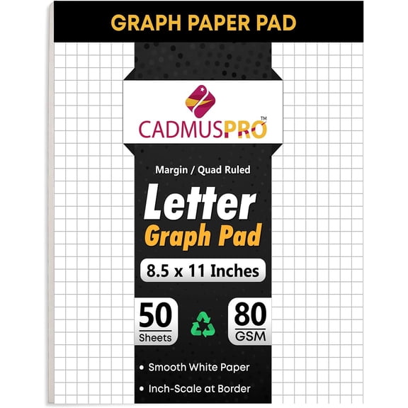 Graph Paper Pads 8.5x11 Inch, 50 Sheets, Double-Sided 80 GSM Quadrille Grid Math Notebook Paper for Students, Engineering Pad, Blueprint Drafting and Architecture Sketching