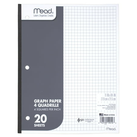 Graph Paper Tablet, 3-Hole, 8.5 X 11, Quadrille: 4 Sq/in, 20 Sheets/pad, 12 Pads/pack | Bundle of 5 Packs
