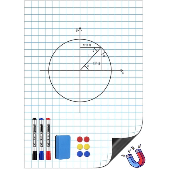Graph Paper for Whiteboard: 17"x24" Dry Erase White Board with Grid Lines for Classroom - Write and Wipe Giant Math Graphing Chart Poster with Markers, , Eraser
