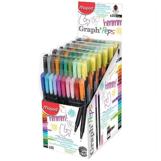 Graph'Peps 0.4mm Fine Felt Tipped Pens, Pack of 20 | Bundle of 2 Packs