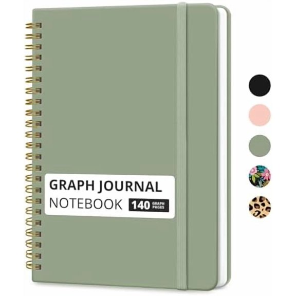 Graph Spiral Journal Notebook for Women & Men, 140 Pages, Graph Paper Hardcover Notebook for Planning & Tracking, Journals for Graphing, A5(5.7" x 7.9")  Green