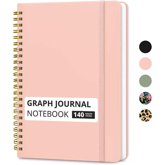 Graph Spiral Journal Notebook for Women & Men, 140 Pages, Graph Paper Hardcover Notebook for Planning & Tracking, Journals for Graphing, A5(5.7" x 7.9")  Pink