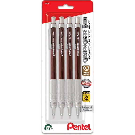 GraphGear 500 Mechanical Drafting Pencil, (0.7mm), Medium Line, Blue Barrel, Pack of 4 (PG527BP4C)