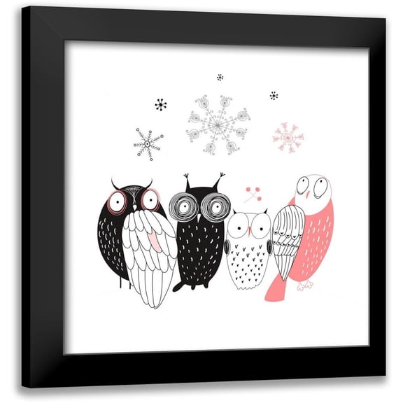 GraphINC 12x12 Black Modern Framed Museum Art Print Titled - Owl IV