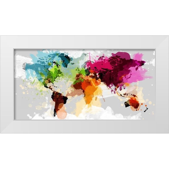 GraphINC 14x9 White Modern Wood Framed Museum Art Print Titled - Colourful World Map