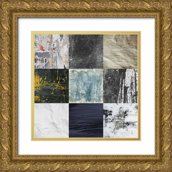 GraphINC 20x20 Gold Ornate Wood Framed with Double Matting Museum Art Print Titled - Tiles Decor Blue Notes 1