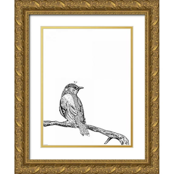 GraphINC 25x32 Gold Ornate Wood Framed with Double Matting Museum Art Print Titled - Bird III