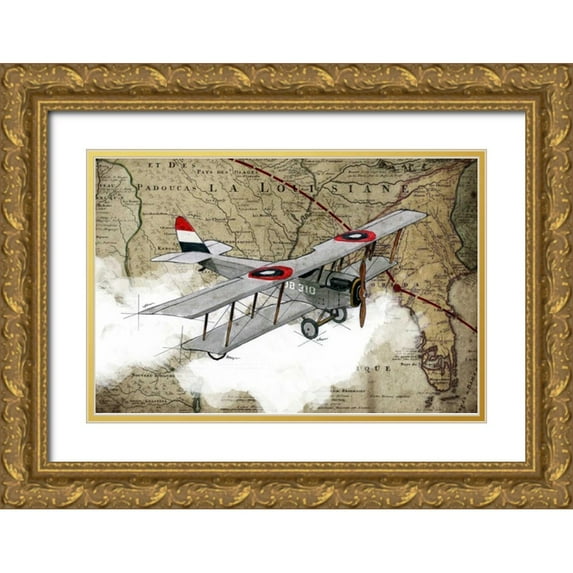 GraphINC Studio 32x23 Gold Ornate Wood Framed with Double Matting Museum Art Print Titled - Biplane 4
