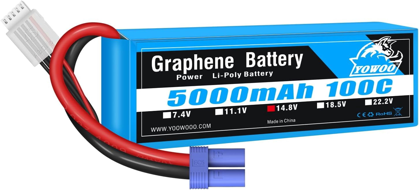 Graphene 100C 14.8V 5000mAh 4S Lipo Battery with EC5 Connector High Performance for RC Buggy, Truggy, Crawler, Monster Truck and RC Hobby