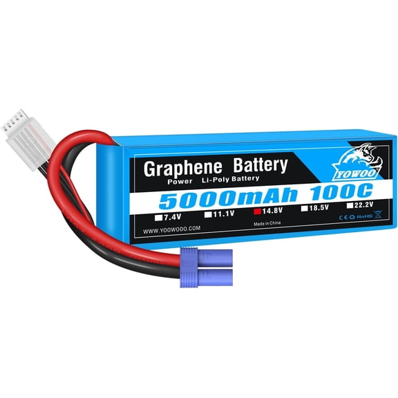 Graphene 100C 14.8V 5000mAh 4S Lipo Battery with EC5 Connector High Performance for RC Buggy, Truggy, Crawler, Monster Truck and RC Hobby