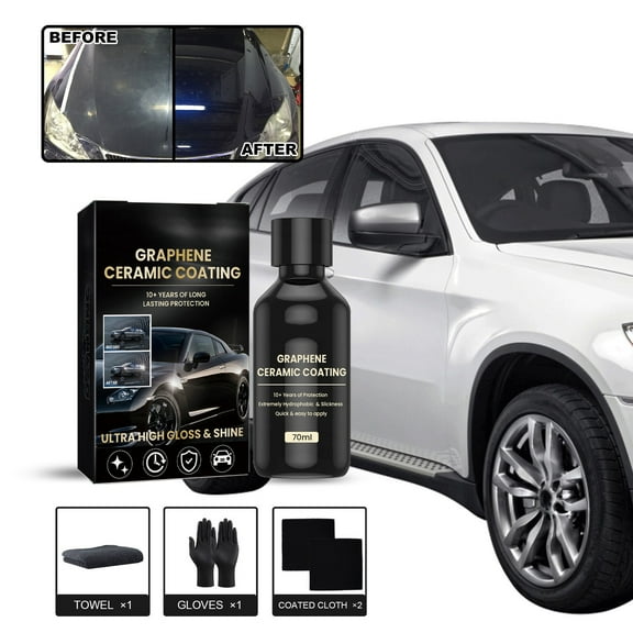 Graphene Ceramic Coating for Cars, Ceramic Car Auto Detailing kit (70ml), 10+ Years of Long Lasting Protection,Ultra High Gloss,Apply After Car Wash & Paint Correction