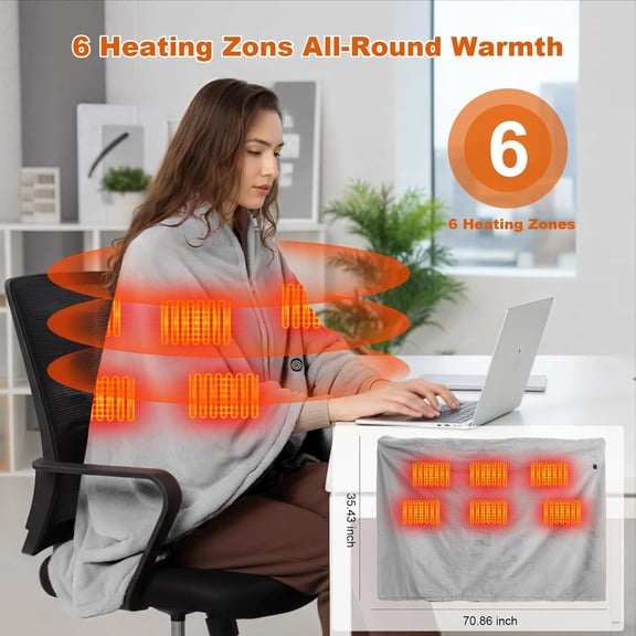 Graphene Heated Blanket Battery Operated, 20000mAh Battery 7.4V Fast Heating Blanket Portable Heated Shawl, Cordless Rechargeable Heated Shawl 3 Temperature Settings, Gift for Women (Gray)