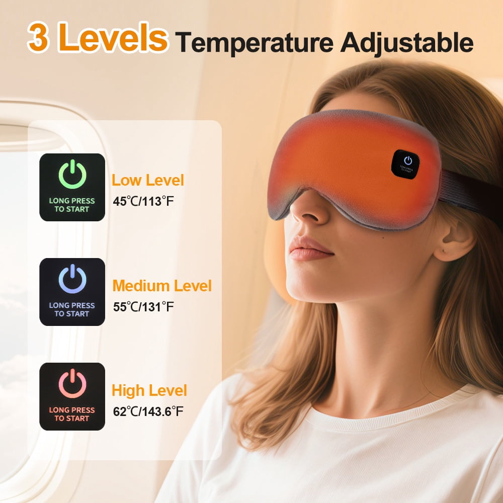 Graphene Heated Eye Mask for Sleep, USB Rechargeable Warm Therapy Eye Compress, Adjustable Temperature & Washable Design, Portable Travel Sleep Mask for Dry Eyes, Blepharitis, Eye Fatigue