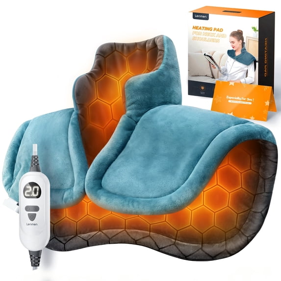 Lenmen Graphene-Infused Weighted Heating Pad & Shawl for Back and Neck, 6 Heat Settings, Auto-off Timer, Washable