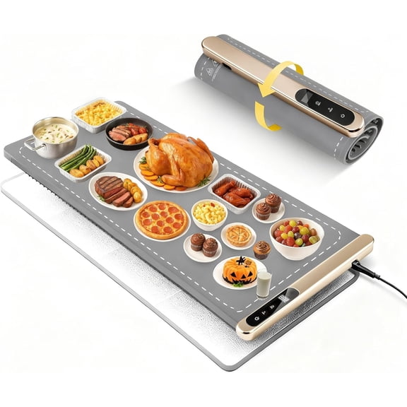 Graphene  Warming Mat  43"x16" with Insulation Pad for Countertop, 560W Electric Warming Tray Mat for Buffet,  Warmer for Parties & Gatherings, 6 Heat Levels & 6 Timer, Gray