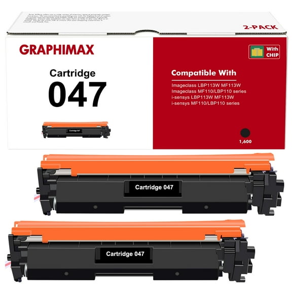 GraphiMax 047 2164C001AA Toner Cartridge Black 2-Pack Compatible for Canon 047 ImageCLASS MF113W LBP113W MF110/LBP110 Series Printer