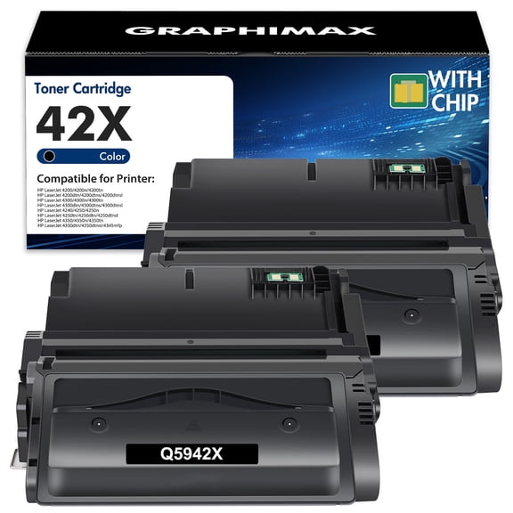 GraphiMax 42X Toner Cartridges Compatible for 42X Q5942X for LaserJet 4240n 4250 4250n 4250tn 4250dtn 4350 4350n 4350tn 4350dtn Series Printer(2-Pack Black)
