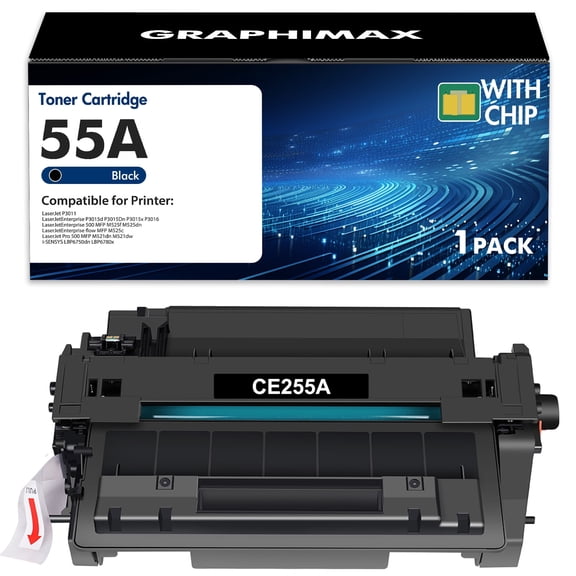 GraphiMax 55A Toner Cartridges 1 Pack Compatible for 55A CE255A for LaserJet Enterprise 500 MFP M525 Series Laser Enterprise P3015 Series Laser Pro MFP M521 Series Printer ( Black)