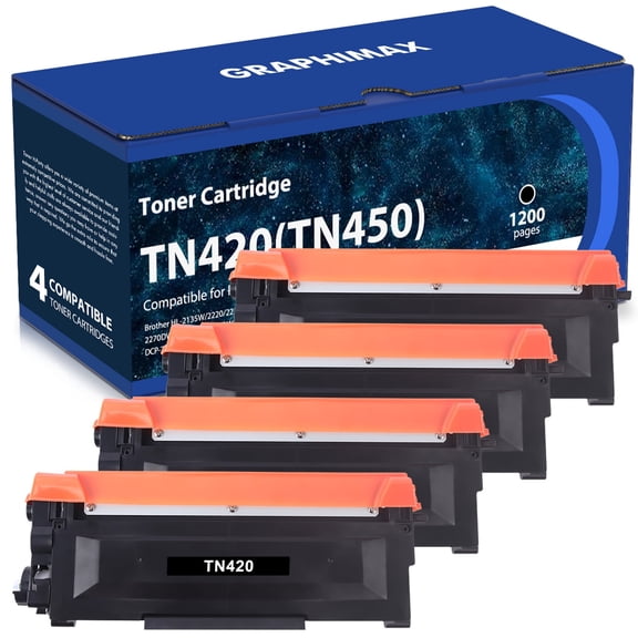 GraphiMax TN420 TN450 Toner Cartridge Compatible for Brother TN450 TN420 TN-450 TN-420 Toner Cartridge for MFC-7360N MFC-7860DW HL-2230 Printer (4 Black)