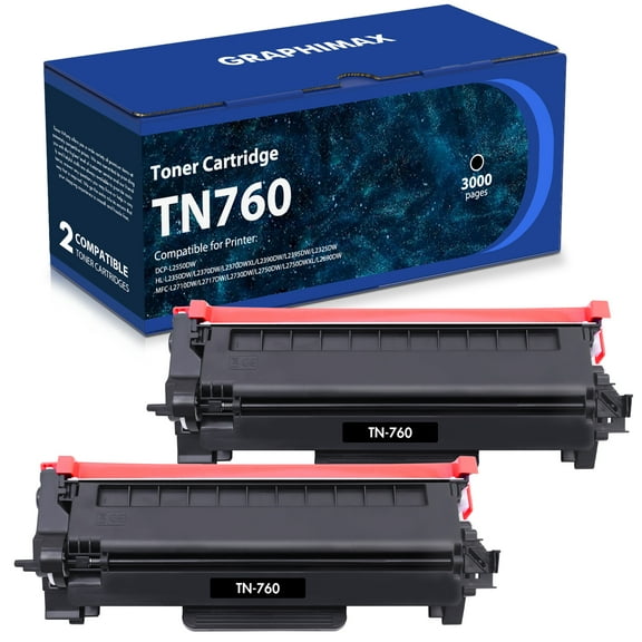 GraphiMax TN760 Toner Cartridge Compatible for Brother TN-760 TN 760 TN-730 TN730 DCP-L2550DW MFC-L2710DW MFC-L2750DW HL-L2395DW HL-L2350DW HL-L2390DW HL-L2370DW MFC-L2690DW Printer (Black, 2-Pack)