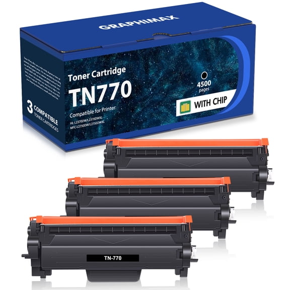 GraphiMax TN770 Toner Cartridge Compatible for Brother TN-770 TN770 TN760 TN-760 Work for MFC-L2750DW MFC-L2750DWXL HL-L2370DW HL-L2370DWXL High Capacity (Black, 3-Pack)