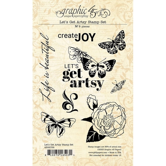Graphic 45 Let's Get Artsy Stamp Set-9/Pkg