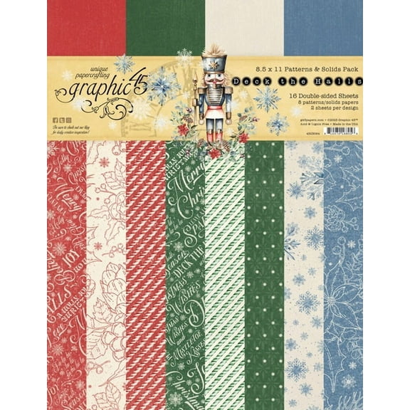 Graphic 45 Patterns & Solids Collection Pack 8.5"X11"-Deck The Halls
