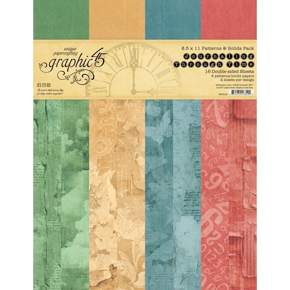 Graphic 45 Patterns & Solids Collection Pack 8.5"X11"-Journaling Through Time