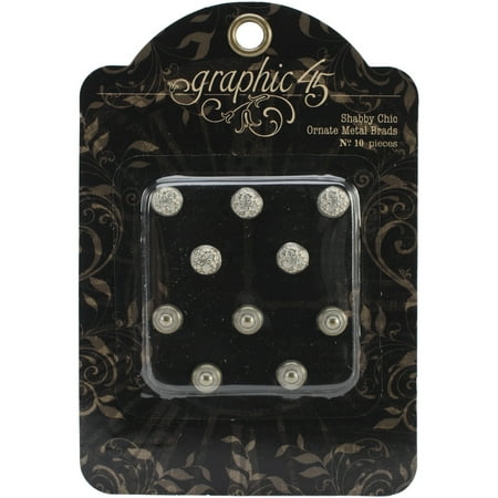 Staples Ornate Metal Brads 10mm 10/Pkg-Shabby Chic, Pk 2, Graphic 45