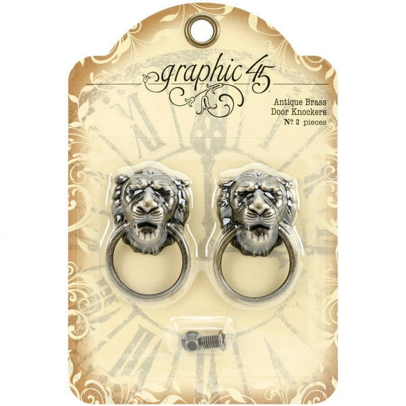 Graphic 45 Staples Door Knockers 2/Pkg-Antique Brass 2"X1.2"X.6"