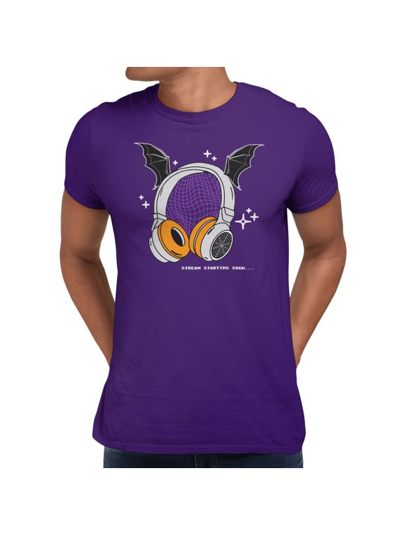 Halloween Men's Stream Starting Soon Headphones Bat Spider T-Shirt - Purple - Small