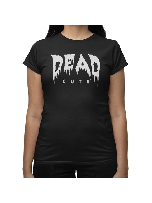 Halloween Women's Dead Cute Dripping Letters T-Shirt - Black - Large