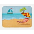 thumbnail image 1 of Graphic Beach Bath Mat, Summer Leisure Scene at Coast Ocean Sailboat Parasol and Chair Cartoon Style, Plush Bathroom Decor Mat with Non Slip Backing, 29.5" X 17.5", Multicolor, by Ambesonne, 1 of 2