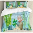 thumbnail image 1 of Graphic Beach Duvet Cover Set, Cartoon Composition of Underwater Botany with Sea Plants and Rocks, Decorative 3 Piece Bedding Set with 2 Pillow Shams, Calking Size, Pale Blue Multicolor, by Ambesonne, 1 of 3