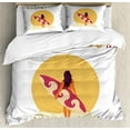 thumbnail image 1 of Graphic Beach Duvet Cover Set, Live Love Surf Text and Girl with Surfboard, Decorative 3 Piece Bedding Set with 2 Pillow Shams, Calking Size, Earth Yellow Beige, by Ambesonne, 1 of 3