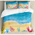 thumbnail image 1 of Graphic Beach Duvet Cover Set Queen Size, Summer Fun Bay from Above Vista Illustration with Towels Parasols, Decorative 3 Piece Bedding Set with 2 Pillow Shams, Sky Blue Multicolor, by Ambesonne, 1 of 3