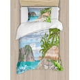 thumbnail image 1 of Graphic Beach Duvet Cover Set Twin Size, Seaside Landscape with Flying Seagulls Tropical Trees and Rippling Ocean, Decorative 2 Piece Bedding Set with 1 Pillow Sham, Multicolor, by Ambesonne, 1 of 3