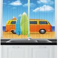 thumbnail image 1 of Graphic Beach Kitchen Curtains, Happy Camper Retro Van and Colorful Surfboards Cartoon at Seaside, Two Panels Drapes with Rod Pocket Room Decor, 55" X 45", Sky Blue Multicolor, by Ambesonne, 1 of 1