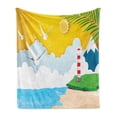 thumbnail image 1 of Graphic Beach Soft Flannel Fleece Blanket, Paper Cut Art Style Nautical Landscape Lighthouse Seagulls Mountain and Sea, Cozy Plush for Indoor and Outdoor Use, 50" x 60", Multicolor, by Ambesonne, 1 of 5