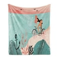 thumbnail image 1 of Graphic Beach Soft Flannel Fleece Throw Blanket, Abstract Summer Marine Cartoon Woman Cycling Underwater, Cozy Plush for Indoor and Outdoor Use, 60" x 80", Coral Pale Blue, by Ambesonne, 1 of 5