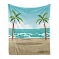 thumbnail image 1 of Graphic Beach Soft Flannel Fleece Throw Blanket, Cartoon Seascape with Ocean and Palm Trees Summer Leisure Image, Cozy Plush for Indoor and Outdoor Use, 70" x 90", Multicolor, by Ambesonne, 1 of 5